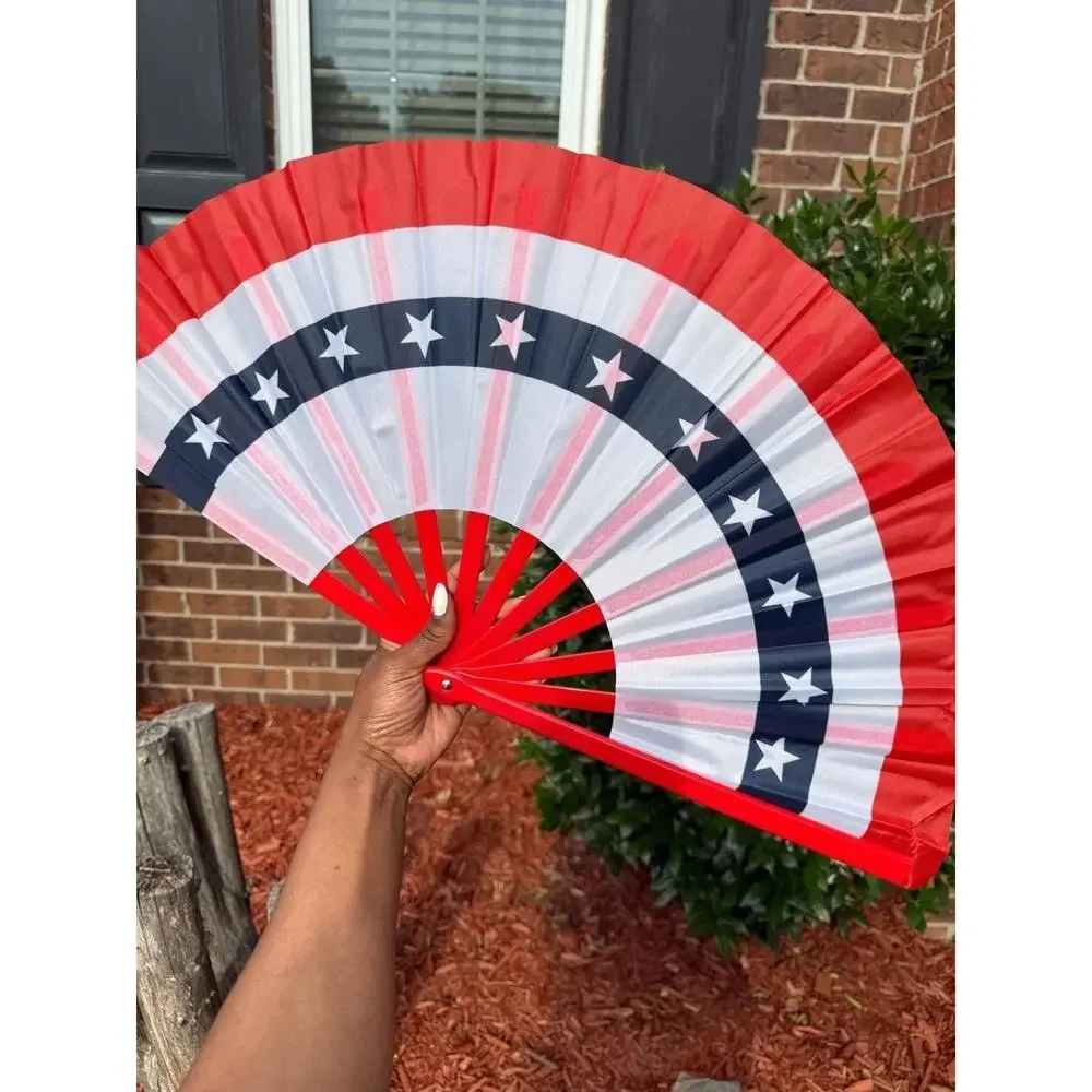 American Flag Clack Fan: Red White Blue Oversized Folding Fan